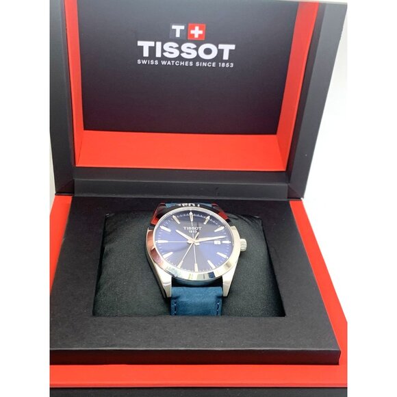 Tissot Men's Watch Swiss Quartz Blue Dial Date 40mm Leather Strap T127410A - Picture 3 of 15